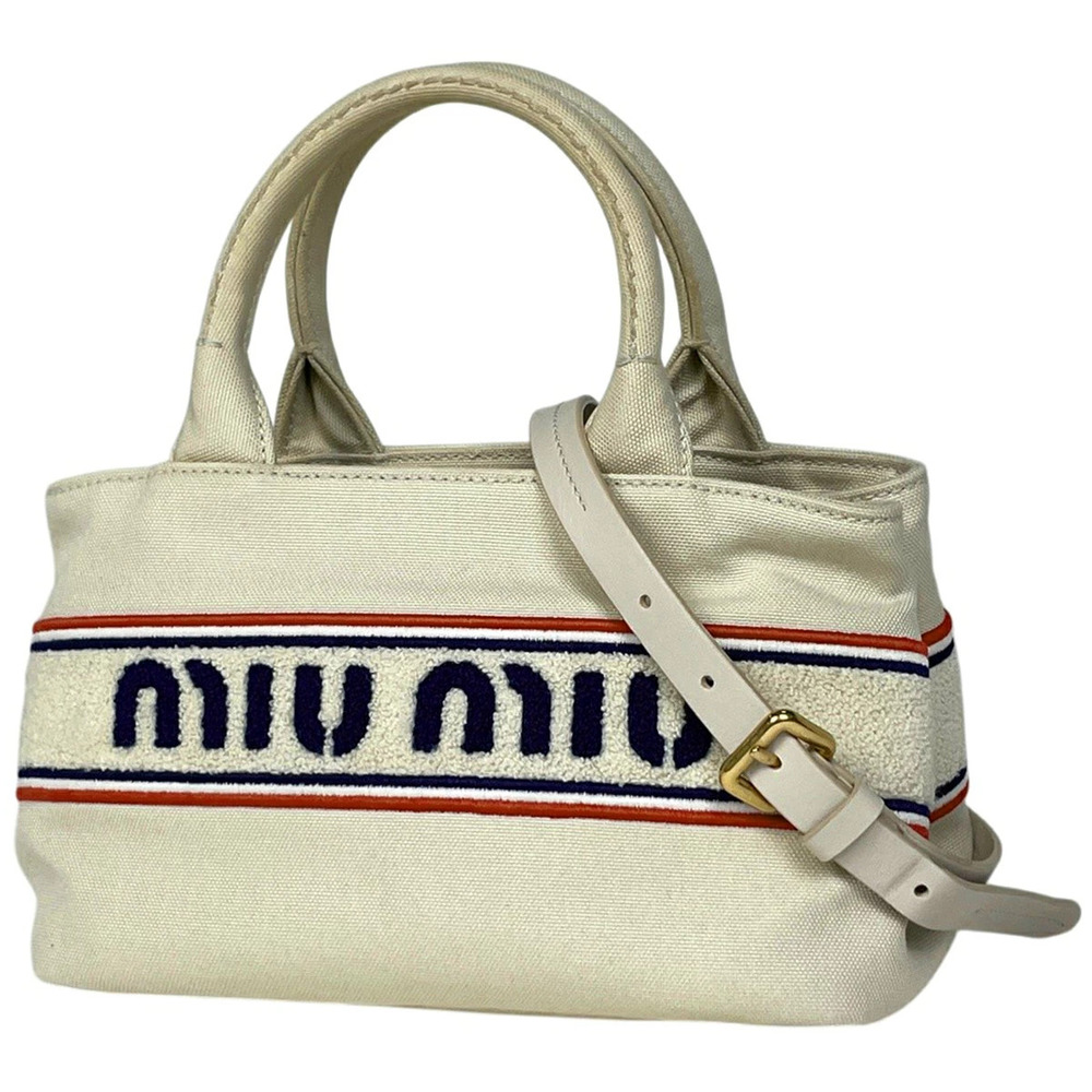 Miu Miu 2way Shoulder Bag Canvas Ivory White